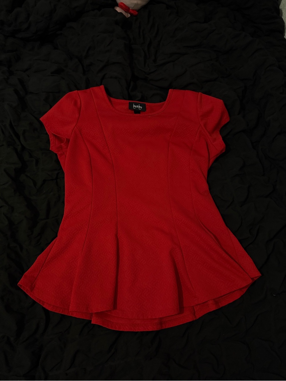 Textured Red Peplum Tunic Top by Bebe